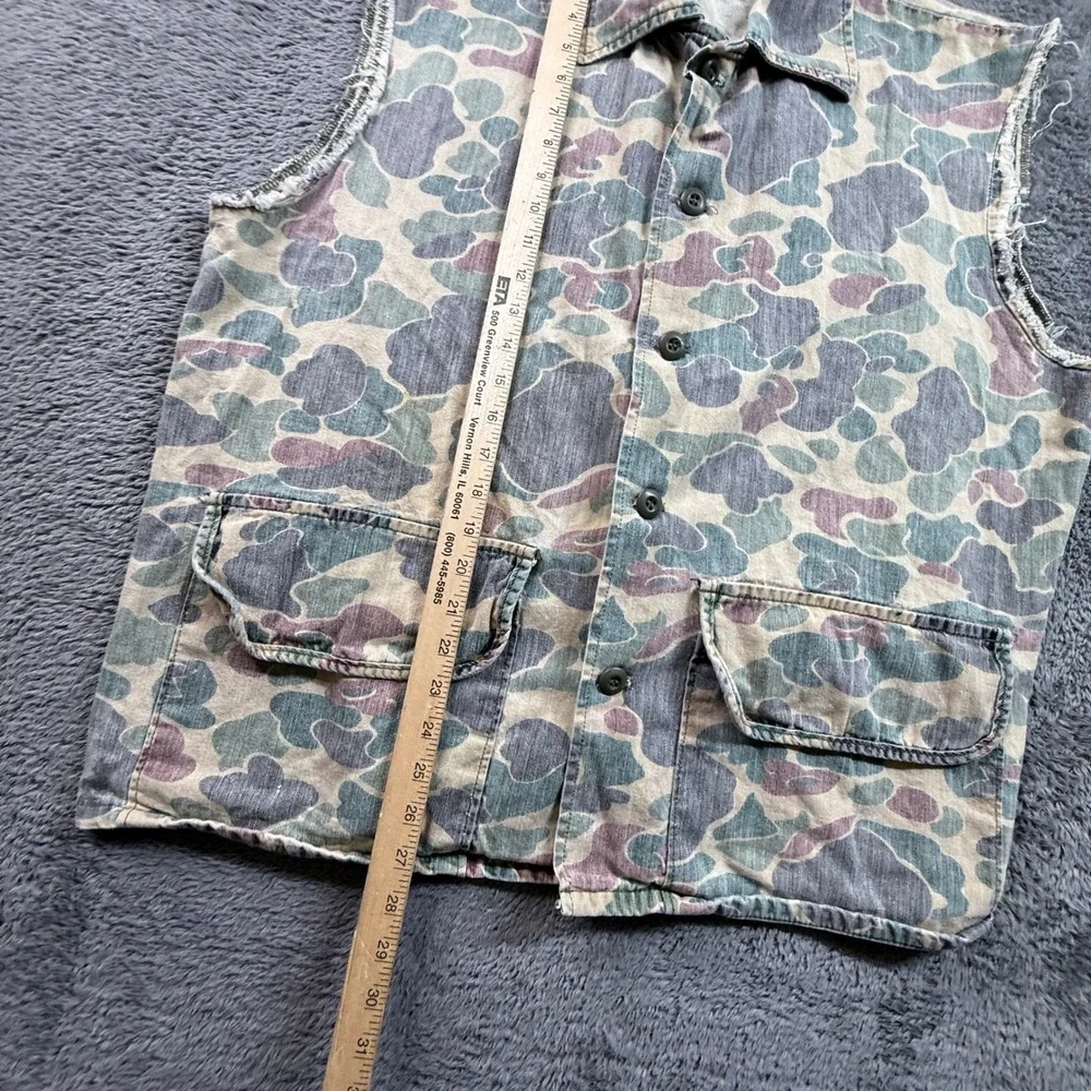 Vintage Military Button Up Shirt Mens XL Camo Good Cut Off Sleeveless Faded
